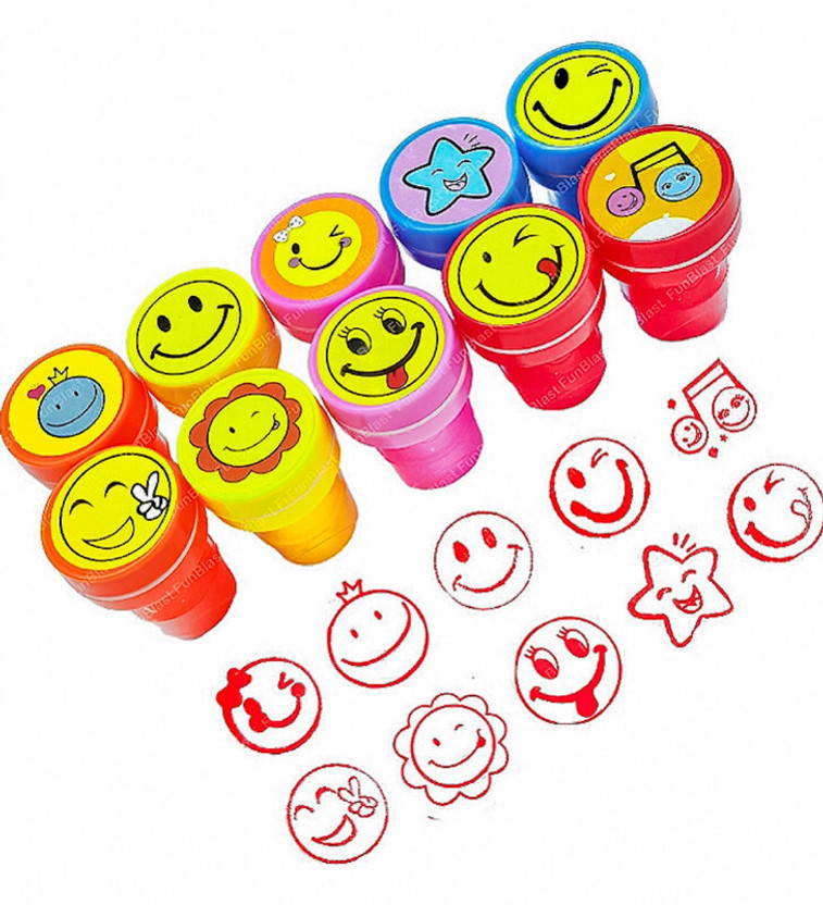 Chama Emoji Pack of 10 Stamp with Smile Design Face Stamps Toys for Kids Stamps(Small, Red)