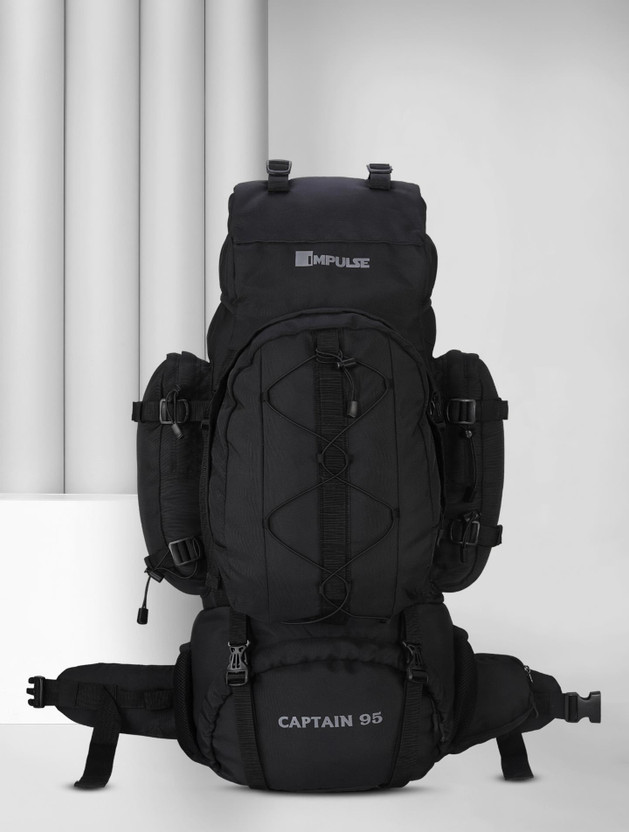 IMPULSE 95 Litres Captain Waterproof Rucksack Trekking Hiking Camping Outdoor Camps Luggage Bags Tour Travel Backpack with Rain Cover Rucksack  - 95 L(Black)