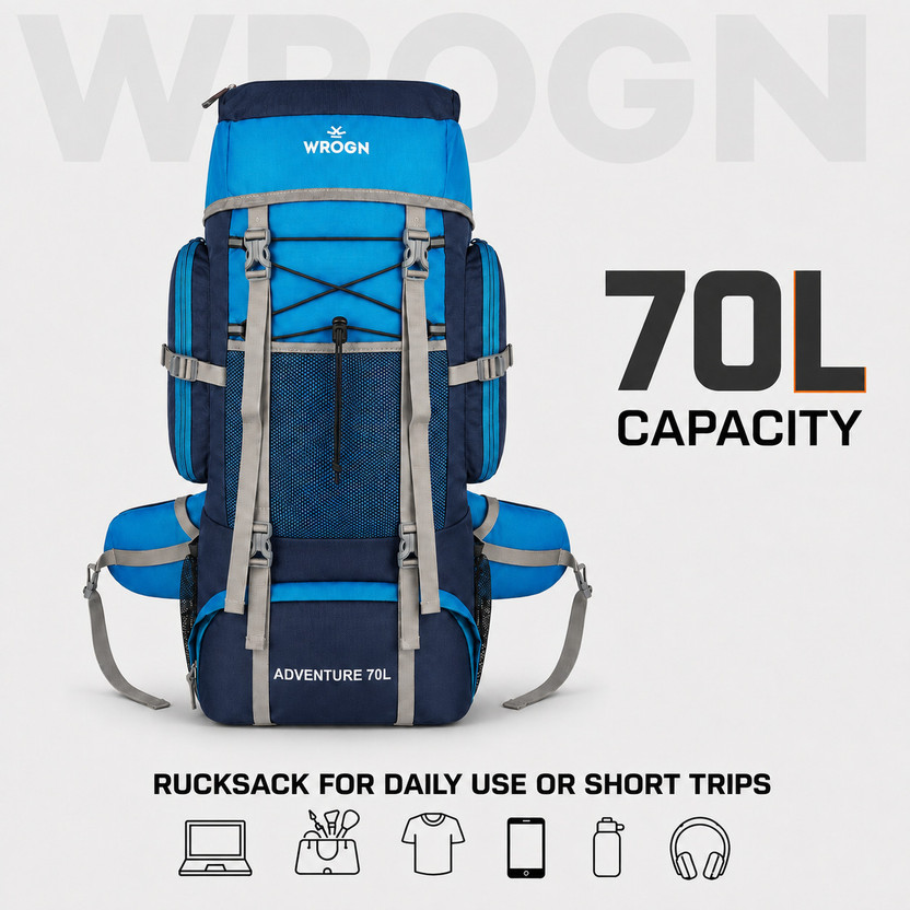 WROGN Adventure 70L Rucksack with Rain Cover for Trekking, Hiking & Travel Rucksack  - 70 L(Blue)