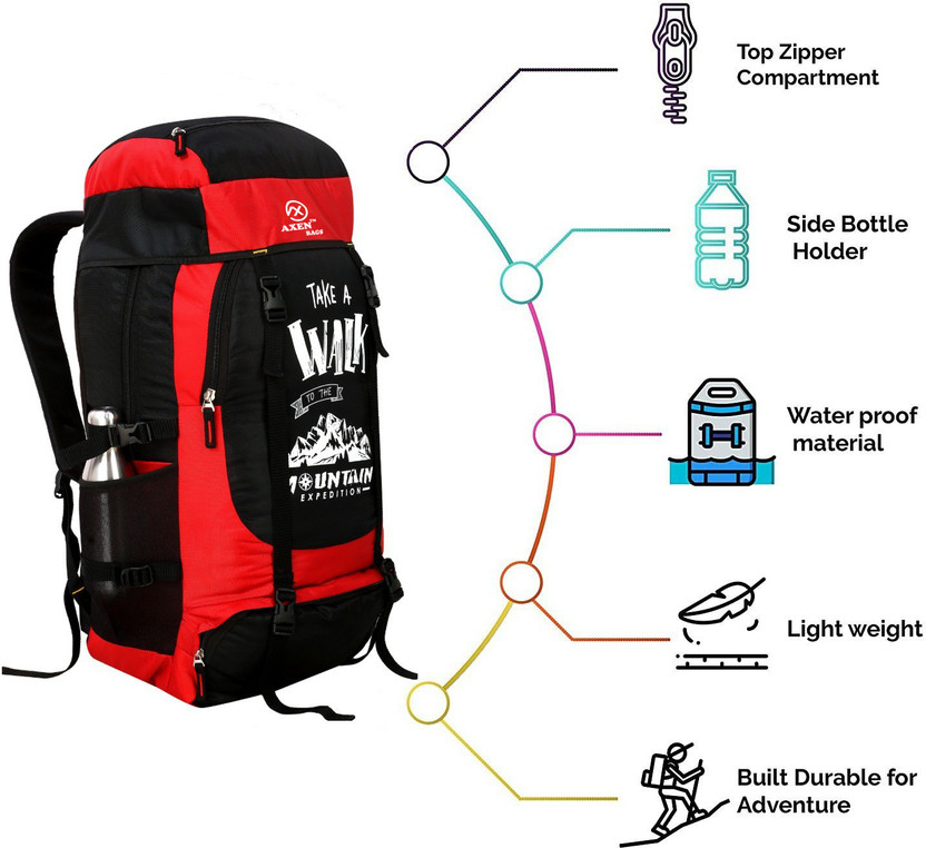Axen Unisex Water Proof Mountain Rucksack Hiking/Trekking/Camping Bag/Backpack Rucksack  - 70 L(Red)