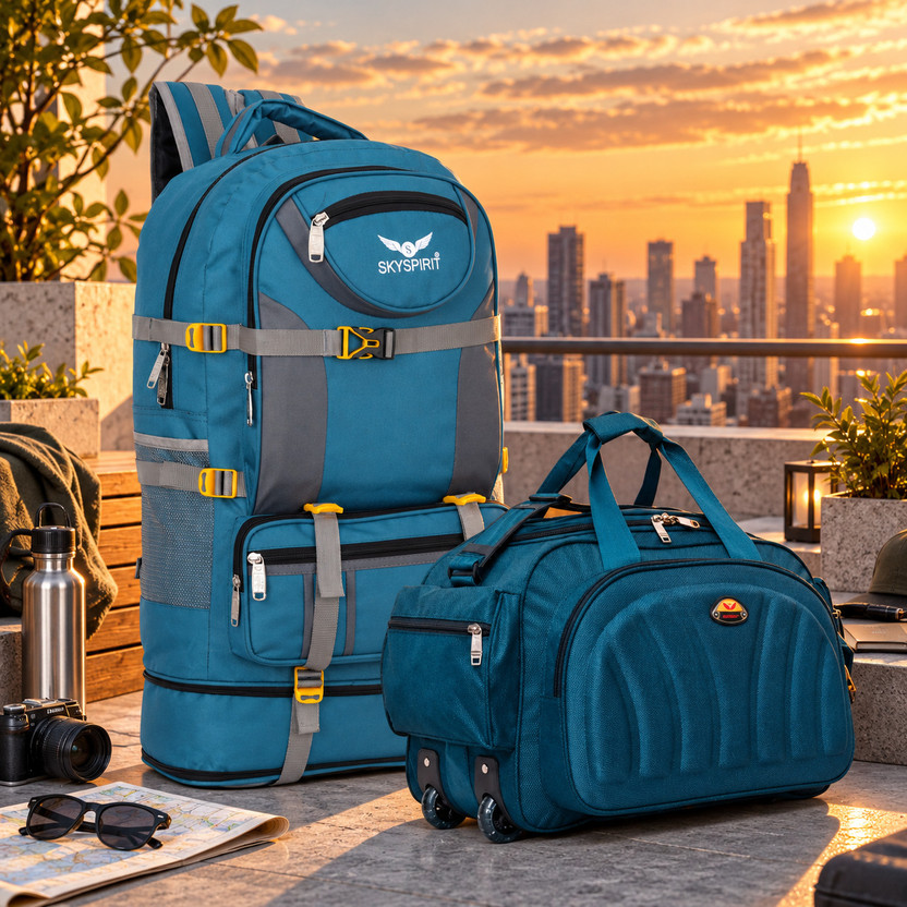 sky spirit Weekend Away Rucksack & Duffle Bag Combo for Travel, Trekking & Camping Rucksack  - 115 L(Green)