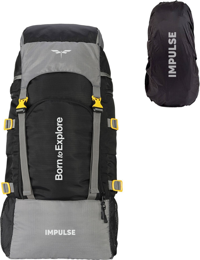 IMPULSE 60 Litres Keep Discovering Light Black Waterproof Trekking Hiking Camping Outdoor Camps Luggage Bags Tour Travel Backpack with Rain Cover Rucksack  - 60 L(Black)
