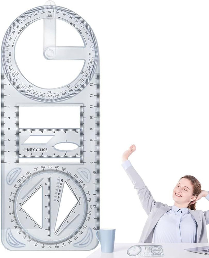 Daizen's 360° Protractor,3 in 1 Multifunctional Drawing Ruler,Rotatable MathGeometry Tool Ruler(Set of 1, Multi Functional Ruler for Drawing, Measuring, Angles & Shapes)