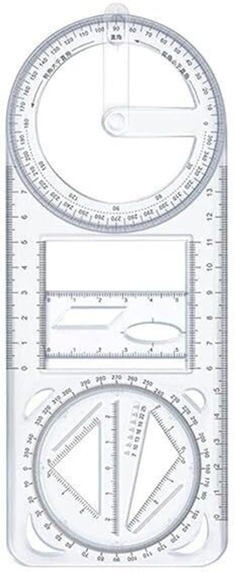 BM RETAIL 1 Piece Multifunctional Geometric Ruler Mathematics Drawing Template Ruler(Set of 1, Transparent)