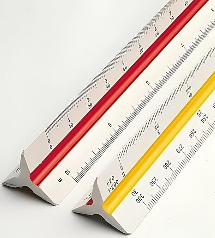 Burmy Metric Engineer Scale Ruler, Ruler, 12" Aluminum Scale Ruler, Triangular Scale Ruler(Set of 1, Multicolor)