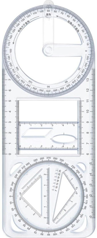 Aezara Multifunctional Geometric Ruler Mathematics Drawing Template Ruler(Set of 1, transparent)