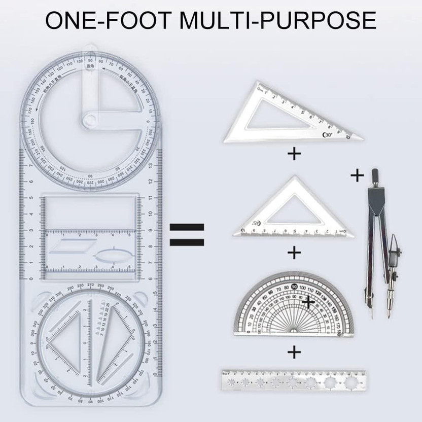 Daizen's 360° Protractor,3 in 1 Multifunctional Drawing Ruler,Rotatable MathGeometry Tool Ruler(Set of 1, All-in-1 Scale, Multi Functional Ruler for Drawing, Measuring, Angles & Shapes)