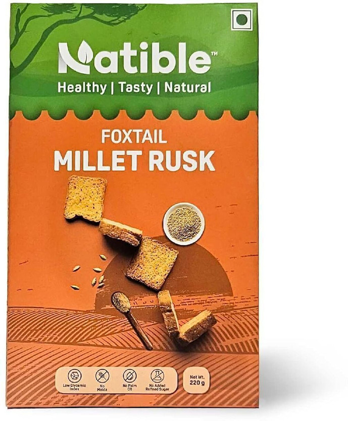 Natible Millet Rusk, Healthy Diet Toast | No Maida and Sugar | No Preservatives Millet Rusk flavored Milk Rusk(220 g)