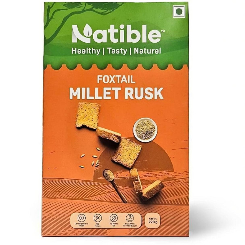 Natible Millet Rusk, Healthy Diet Toast | No Maida and Sugar | No Preservatives Millet Rusk flavored Milk Rusk(220 g)