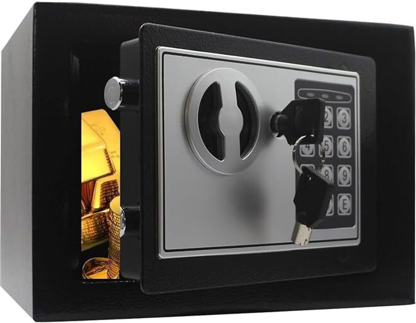 Kayaan Black & silver electronic safe with keypad, key override, and dual locking bolts Safe Locker(Digital, Key Lock)