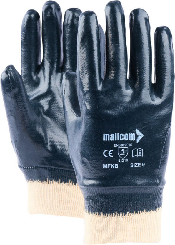 Mallcom MFKB Blue 240 GSM Cotton Interlock Cut n Stitch Medium Coated Nitrile Safety Glove (Pack of 4) Nitrile  Safety Gloves(Pack of 4)