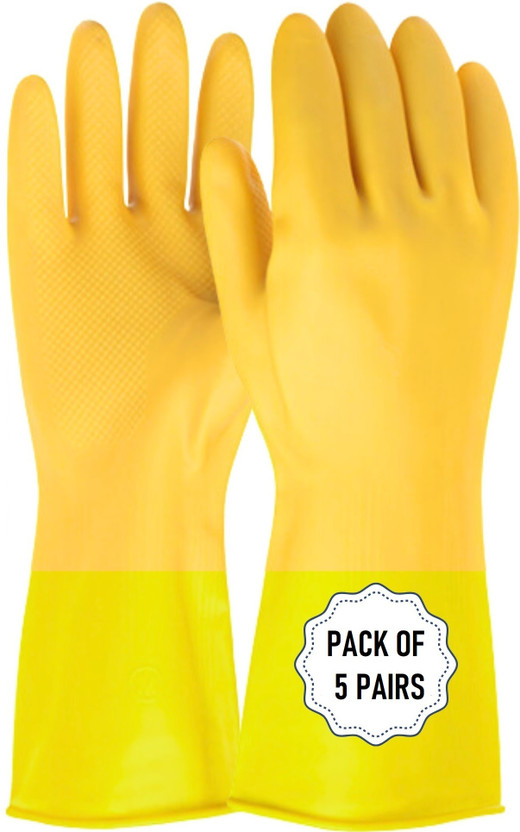RBGIIT Reusable Washable Dish washing Kitchen Industrial Gardening Rubber Latex Hand Wet and Dry Glove Set(Large Pack of 5)