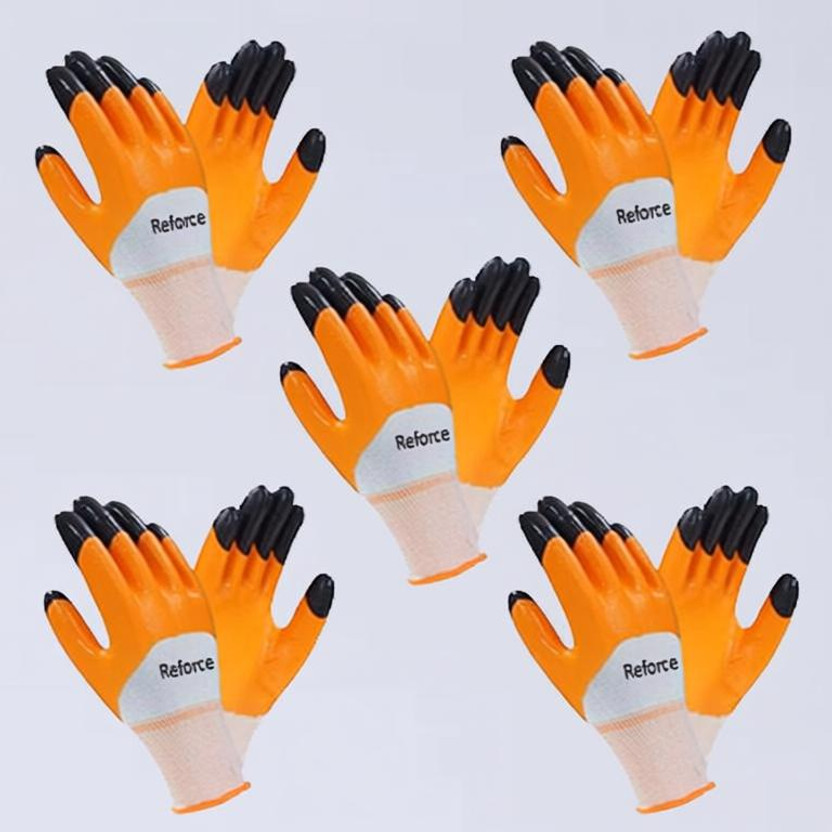 Reforce 5 PAIR_A Cut Resistant Protection with Rubber Grade Wet and Dry. Glove Nitrile  Safety Gloves(Pack of 10)