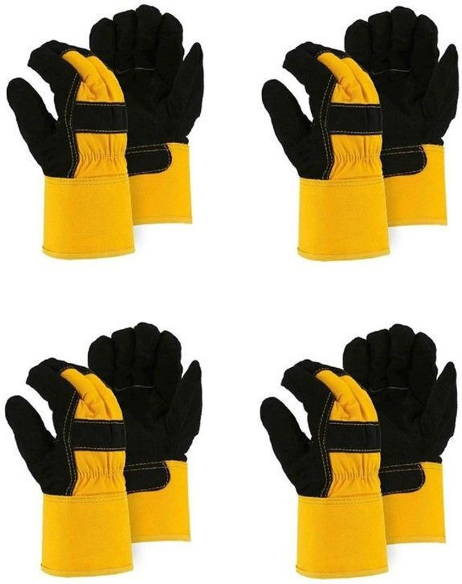 Hand safety Cowhide Leather Palm Glove Black Fireplace Stove Pot Holder Workplace Glove (Pack of 4) Leather  Safety Gloves(Pack of 4)