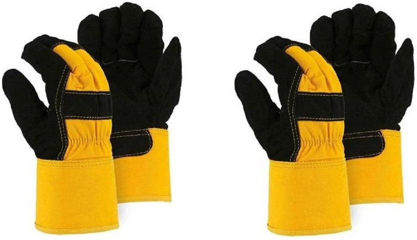 Hand safety Cowhide Leather Palm Glove Black Fireplace Stove Pot Holder Workplace Glove (Pack of 2) Leather  Safety Gloves(Pack of 2)