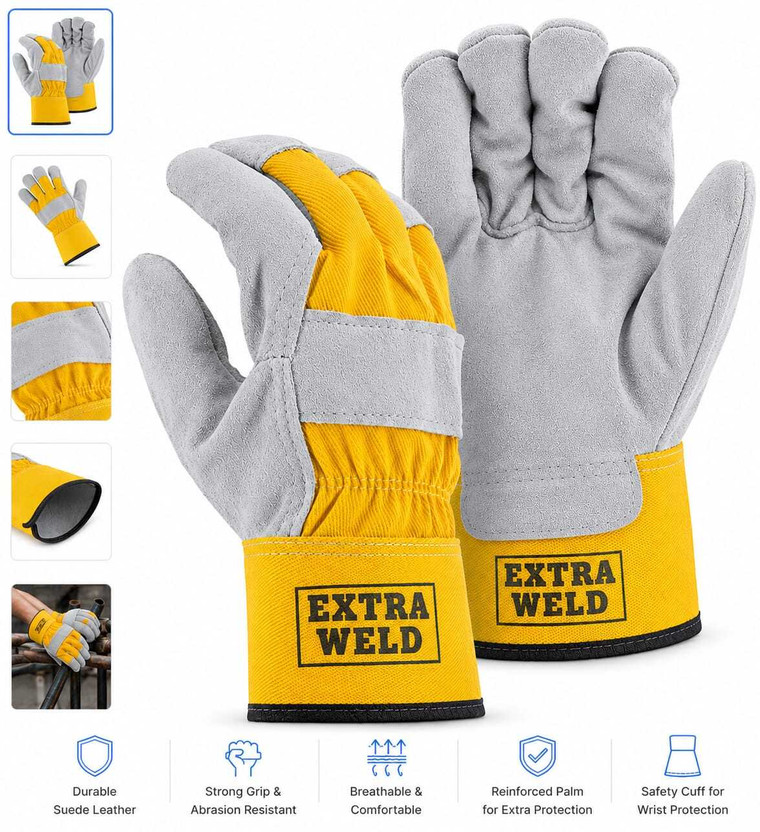 EXTRAWELD PS 261 Rigger Yellow White Heat Cut Wear Tear Resistant Machine Welding Leather  Safety Gloves(Pack of 2)