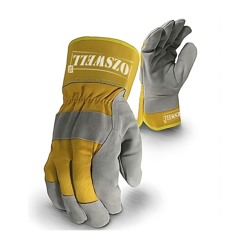 Ozswell Rigger Yellow White Gloves Heat Cut Wear Tear Resistant Machines Welding Leather  Safety Gloves(Pack of 1)