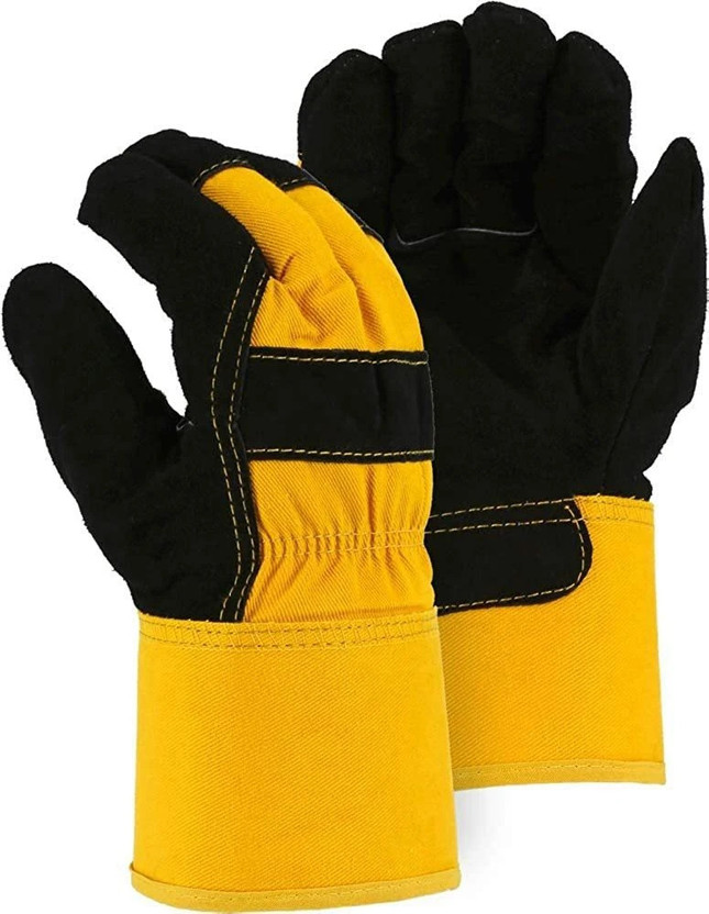 Hand safety Cowhide Leather Palm Glove Black Fireplace Stove Pot Holder Workplace Glove Leather  Safety Gloves(Pack of 2)