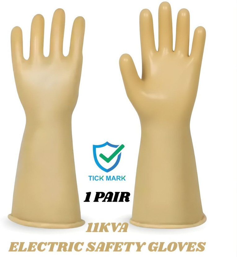 tick mark 1Pair 11kVA Electric Hand Safety Gloves | High Voltage Shockproof Rubber Gloves Latex  Safety Gloves(Pack of 2)