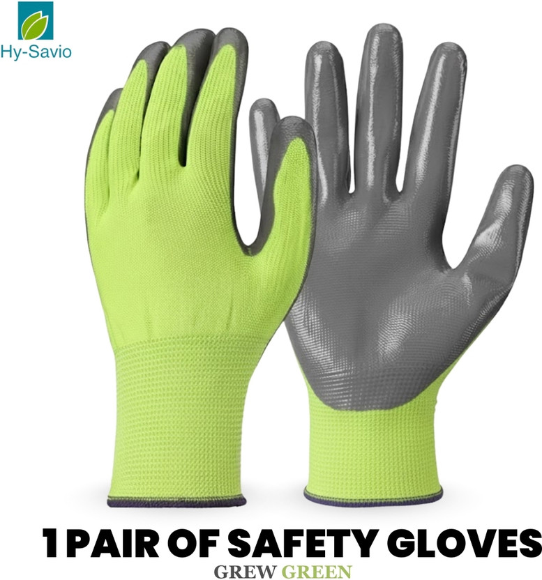 Hy-savio Nylon Industrial Hand Gloves Nitrile Coated Gloves–Comfortable &Stretchable Fit Nylon  Safety Gloves(Pack of 2)