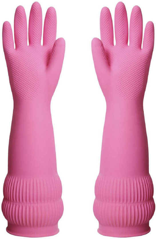 RBSOCK Pink Safety Protective Long Sleev Girls Special Colour Natural Rubber_3 Rubber  Safety Gloves(Pack of 2)