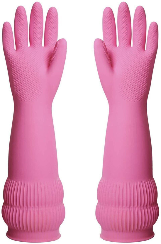 Seebuy Pink Safety Protective Protection Hand Care Long Sleev Full Size Gloves For Women Men Girls Special Colour Natural Rubber Latex, Rubber  Safety Gloves(Pack of 1)