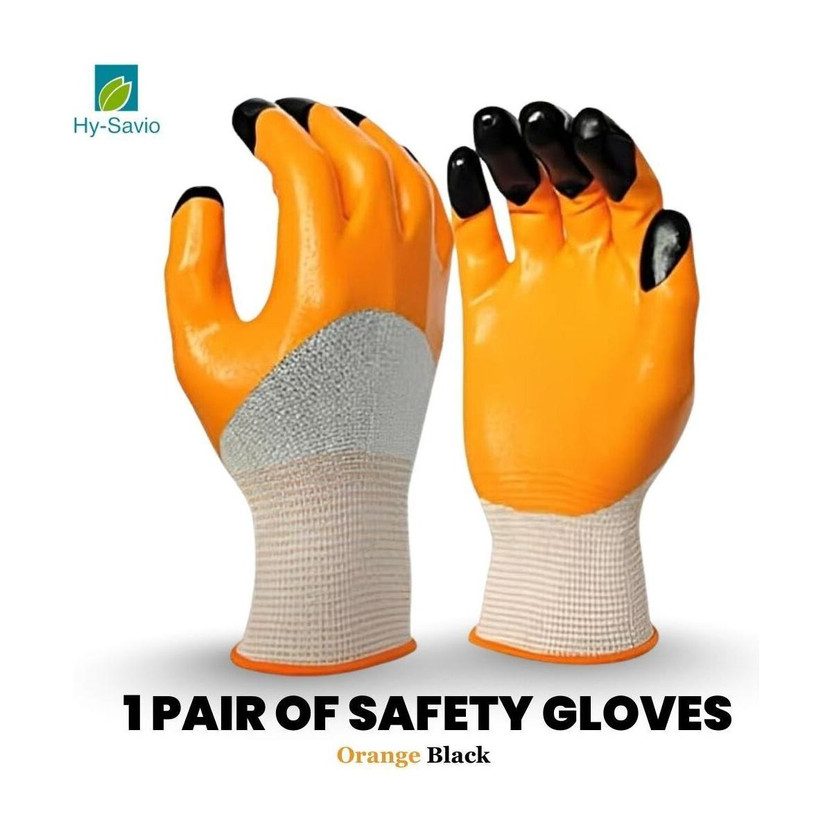 Hy-savio 1 PAIR Industrial Nylon Safety Gloves| Nitrile Coated| Durable,Grip & Protection Nylon, Nitrile  Safety Gloves(Pack of 2)