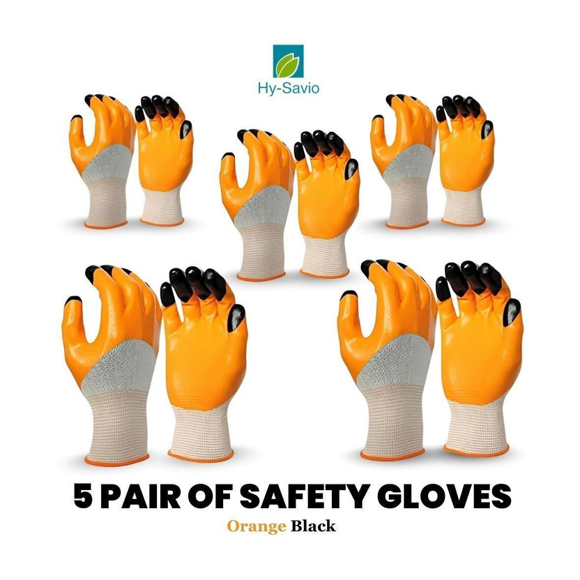 Hy-savio Hy-savio 5Pair Ornage Black Nylon Hand Safety Glove Work For Industrail Contraction Nylon, Nitrile  Safety Gloves(Pack of 10) - Flipkart Deal