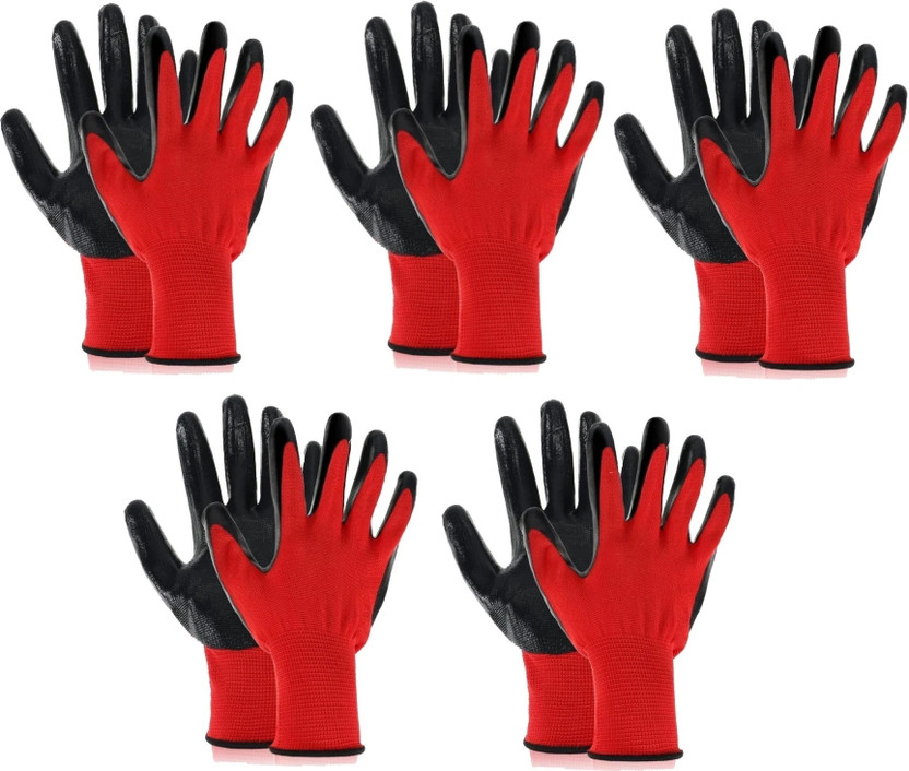 Suresafe Nylon Knitted Latex Rubber Coated Safety Hand Protection Working Gloves Nylon  Safety Gloves(Pack of 5)