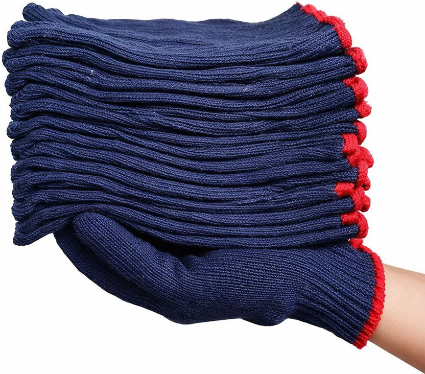 QTM 5 Pair Reusable Washable Cotton Knitted Gloves Bundle for Unisex Free size Synthetic  Safety Gloves(Pack of 10)
