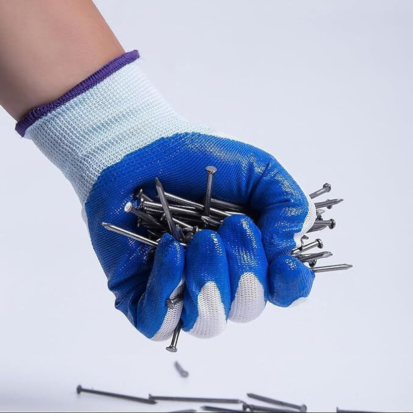 AZWIAN C-Laly_Nitrile_Coated_Blue_Pack of 3 Nylon  Safety Gloves(Pack of 3)