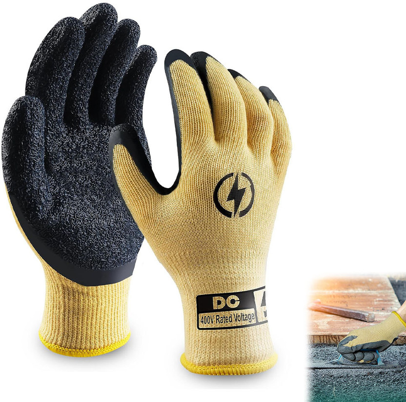 Kidoca High Voltage Gloves 400V Insulated ShockProof Protection Electricians Technician Nylon, Rubber  Safety Gloves(Pack of 2)