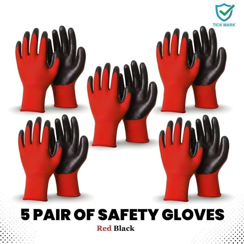 tick mark 5 PAIR Cut Resistant Hand Safety Gloves Cut-Proof Protection with Rubber Grade Nylon  Safety Gloves(Pack of 10)
