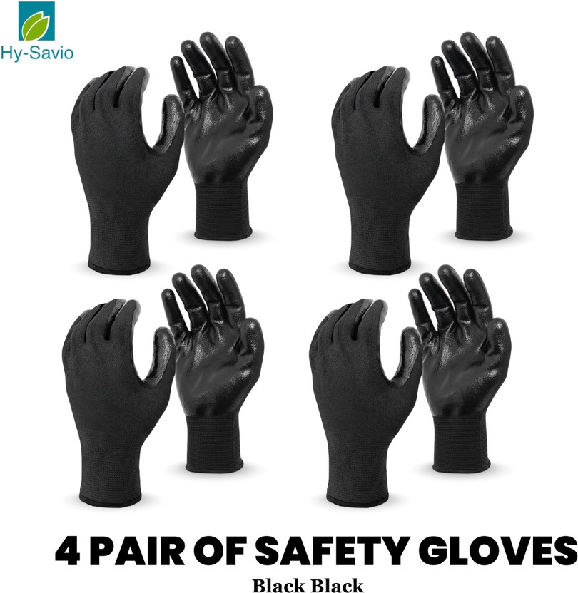 Hy-savio 4PairIndustrial Black Nylon Safety Gloves–Anti-Slip,Flexible & Breathable Design Nylon  Safety Gloves(Pack of 8)