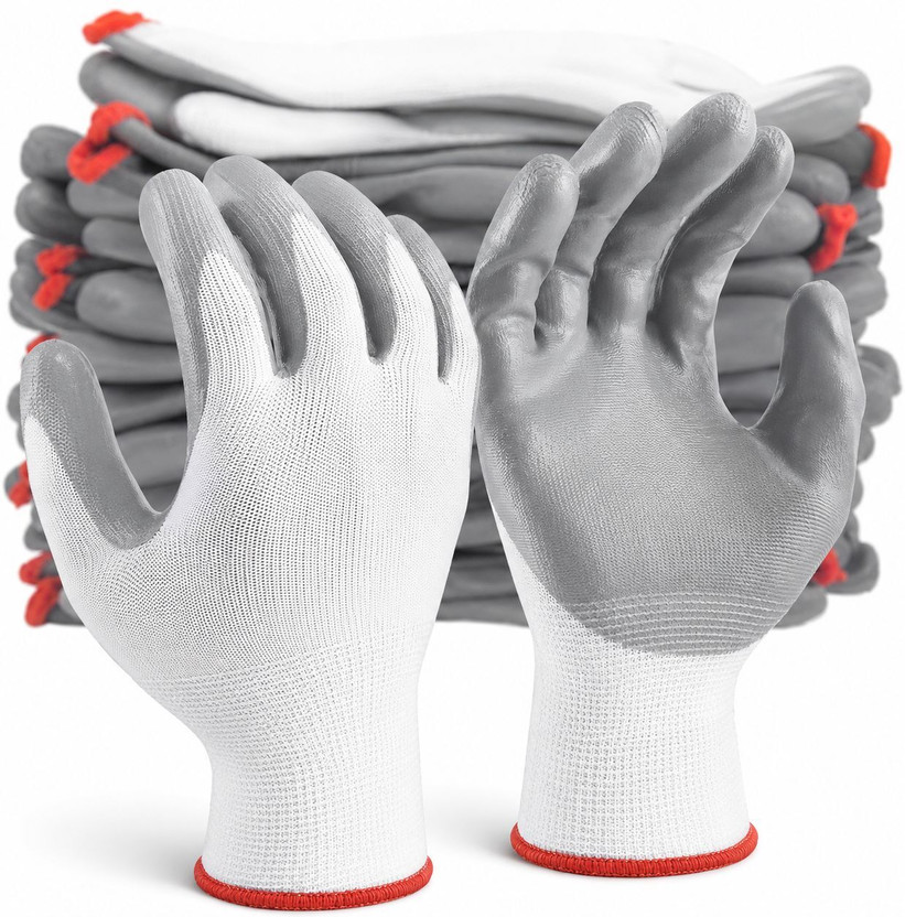 AZWIAN 6 Pair Grey Nitrile Coated Safety Hand Gloves for Construction & Industrial Use Nitrile  Safety Gloves(Pack of 6)
