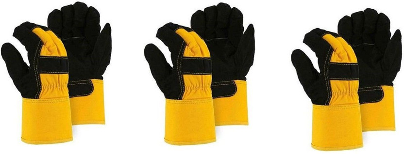 Hand safety Cowhide Leather Palm Glove Black Fireplace Stove Pot Holder Workplace Glove (Pack of 3) Leather  Safety Gloves(Pack of 3)