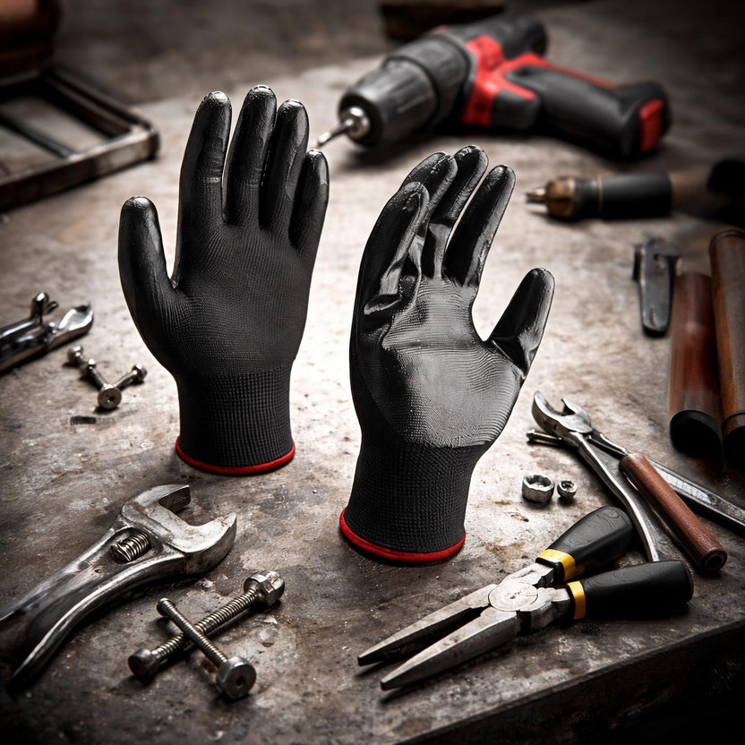 AZWIAN Nitrile_Coated_Black_Pack of 2 Nylon  Safety Gloves(Pack of 2)