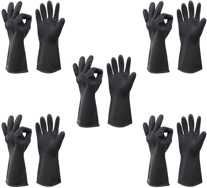 NARV 5 Pair Hair Colour Protective Work Heavy Duty Industrial Acid,Alkali Oil Rubber  Safety Gloves(Pack of 5)