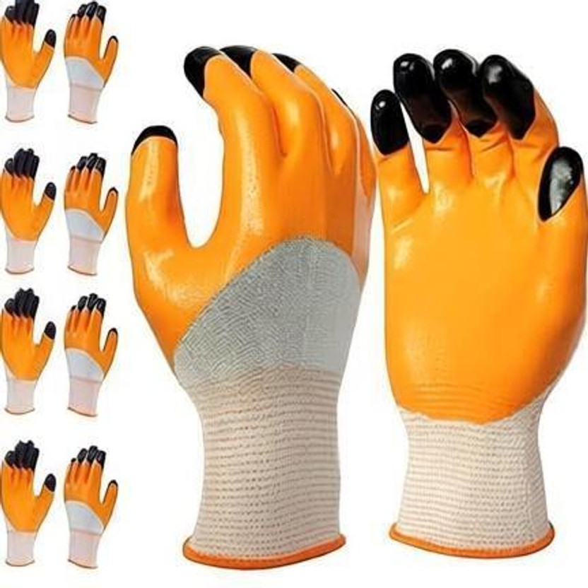 BUWCH Reusable,Heavy Duty for Men & Women Safety Hand Gloves (Pack of 5 pair gloves ) Nitrile, Nylon  Safety Gloves(Pack of 10)