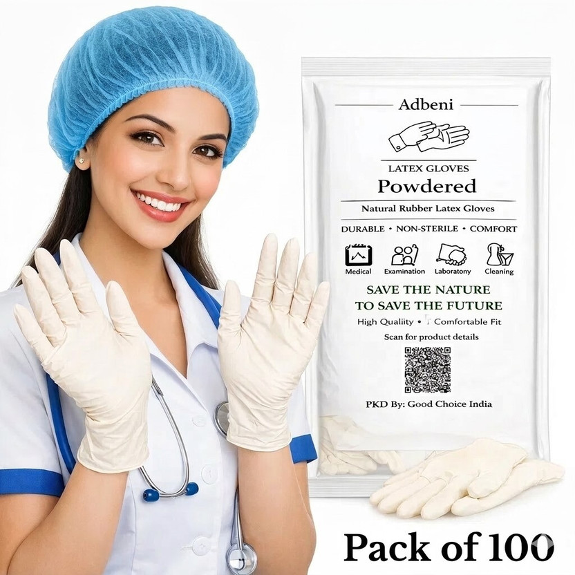 adbeni Premium Powdered Examination Hygiene Gloves for Medical & Daily Use Large Size Latex  Safety Gloves(Pack of 100)