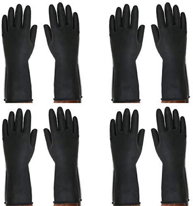 NARV 4 Pair Chemical Resistant Protective Work Heavy Duty Industrial Acid,Alkali Oil Rubber  Safety Gloves(Pack of 4)