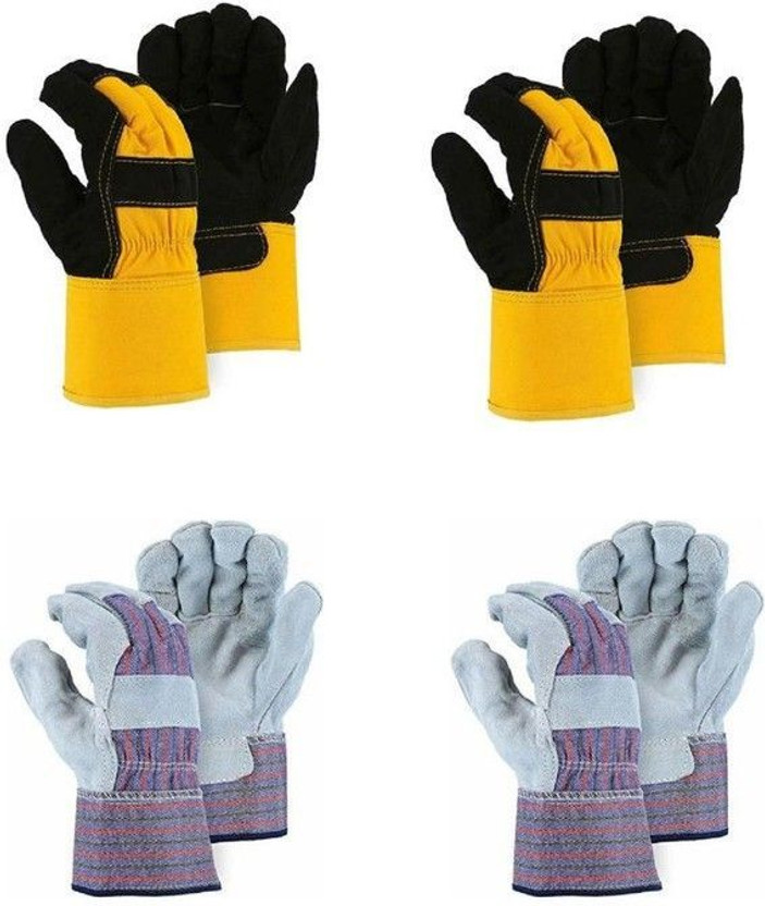 Hand safety Split Cowhide Leather Palm Glove Black Fireplace Stove Pot Holder Workplace Glove (Pack of 4) Leather  Safety Gloves(Pack of 4)