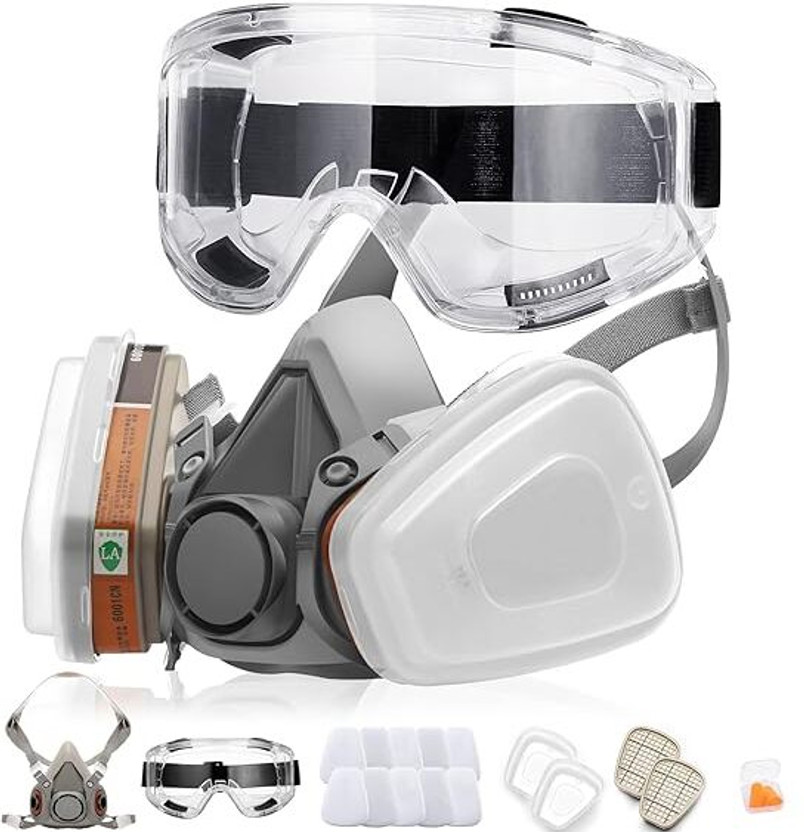 KB CREATION Gas Mask Set Respirator with Filters and Goggles Gas Mask Paint Respirator Blowtorch, Laboratory, Power Tool, Welding, Wood-working  Safety Goggle(Free-size)
