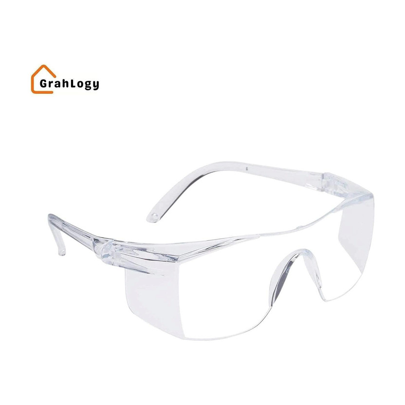 GrahLogy Unisex Plastic White Transparent Goggles/Sunglasses (Pack Of 6) for Bike Riding, EP 016 CLEAR LENS Unisex Plastic White Transparent Goggles(6 PCS) Power Tool, Blowtorch, Laboratory, Wood-working, Welding  Safety Goggle(Free-size)