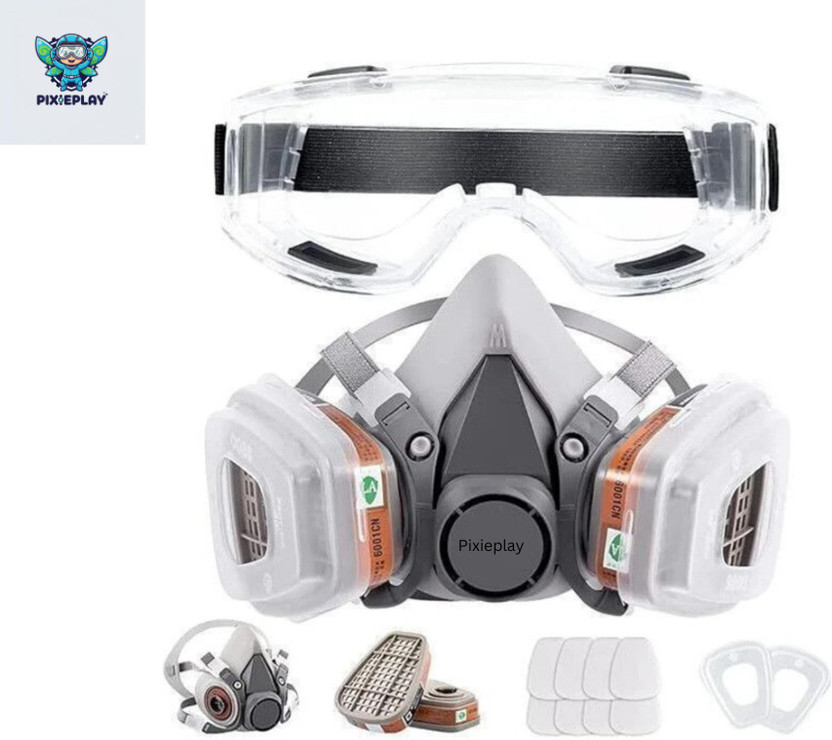 Pixieplay Gas Mask Set Respirator with Filters and Goggle Activated Carbon Mask Gas Mask P mask for dust protection Blowtorch, Laboratory, Power Tool, Welding, Wood-working  Safety Goggle(Free-size)