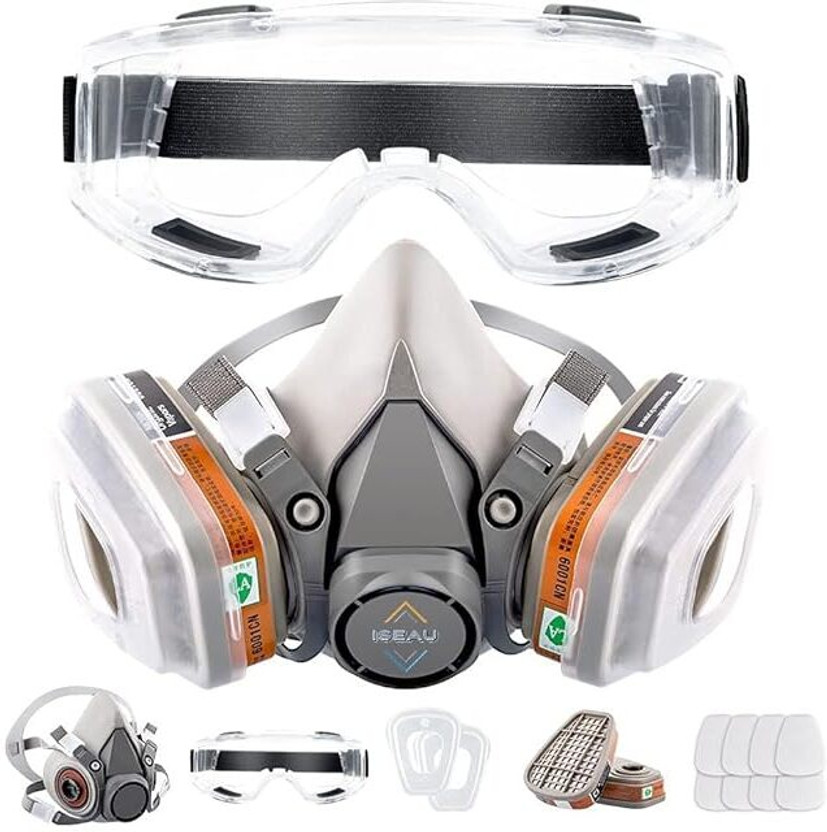 ARJ Respirator Reusable Half Face Cover Gas Mask with Safety Glasses Filters for Painting, chemical, Polishing,and Other Work Protection Laboratory, Welding, Wood-working  Safety Goggle(Free-size)