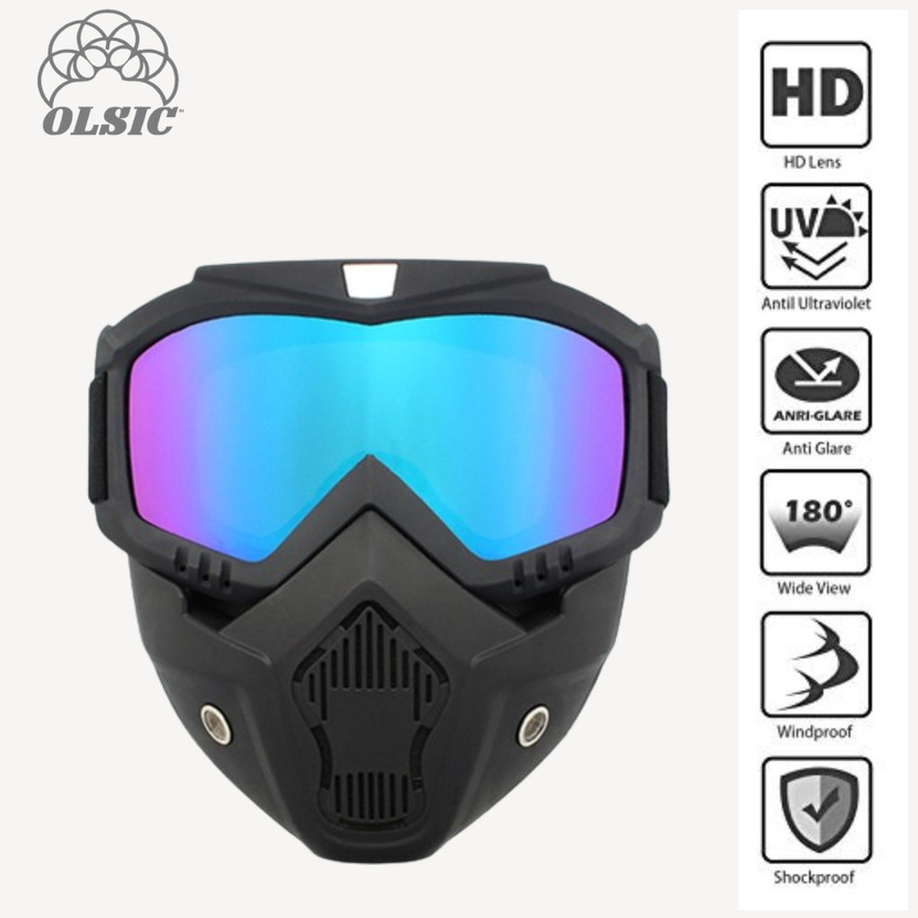 Olsic Goggle Mask Anti Scratch UV Protective Open Face Eyewear Windproof Dirt Shield/ Adjustable Strap Soft Foam Padded Detachable for Cycling Bike Safety Goggle Safety Visor(Size - Free-size)