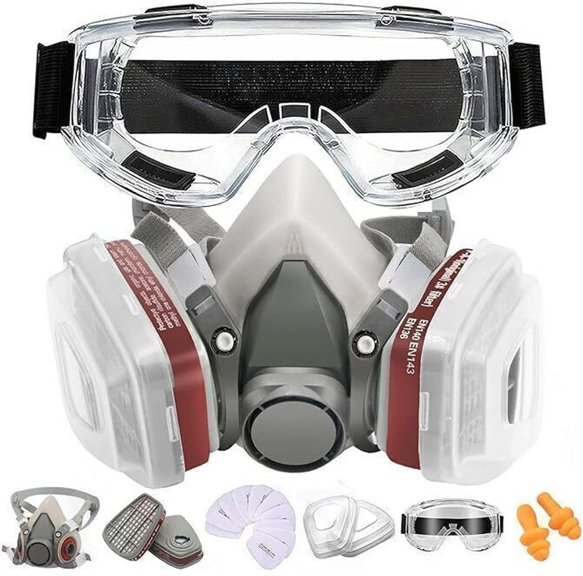 zishnav Reusable Respirator Mask With A1P2 Filters | Anti-Gas, Anti-Dust | Gas Mask mask gas Blowtorch, Laboratory, Wood-working, Power Tool  Safety Goggle(Free-size)
