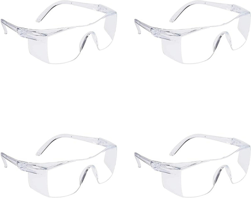 GrahLogy 4 Pcs Unisex Plastic White Transparent Goggles/Sunglass for Bike Riding, HALLMARK EP 016 CLEAR PACK OF 4 PCS Power Tool, Blowtorch, Laboratory, Wood-working, Welding  Safety Goggle(Free-size)