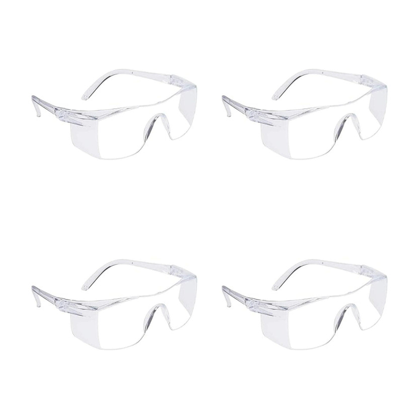 GrahLogy 4 Pcs Unisex Plastic White Transparent Goggles/Sunglass for Bike Riding, HALLMARK EP 016 CLEAR PACK OF 4 PCS Power Tool, Blowtorch, Laboratory, Wood-working, Welding  Safety Goggle(Free-size)